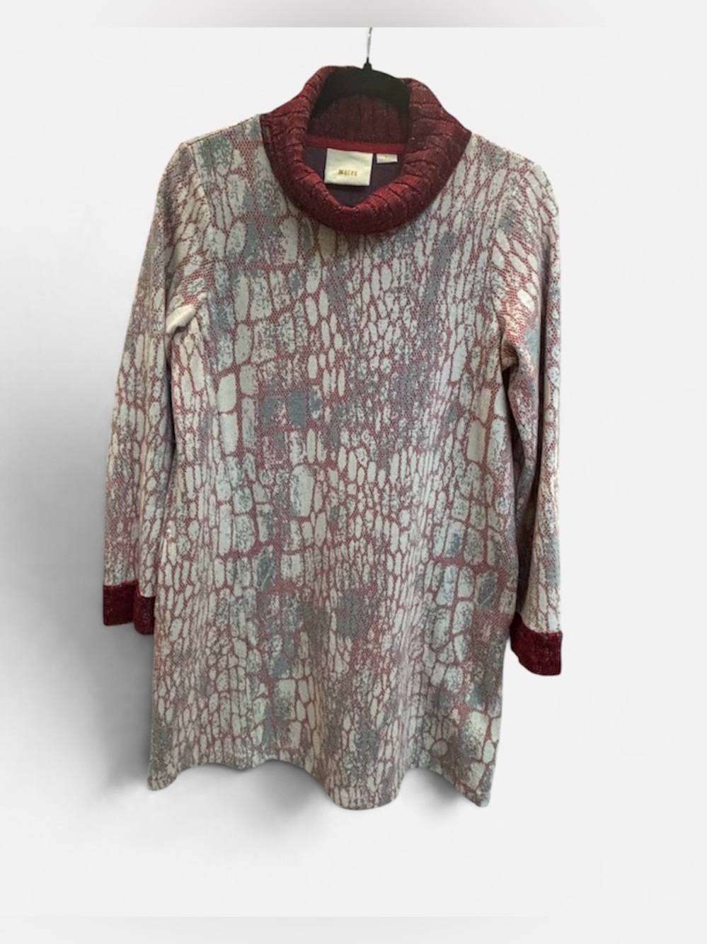Anthropologie Maeve Cowl Neck Knit  Tunic Dress Red Gray Size SM
